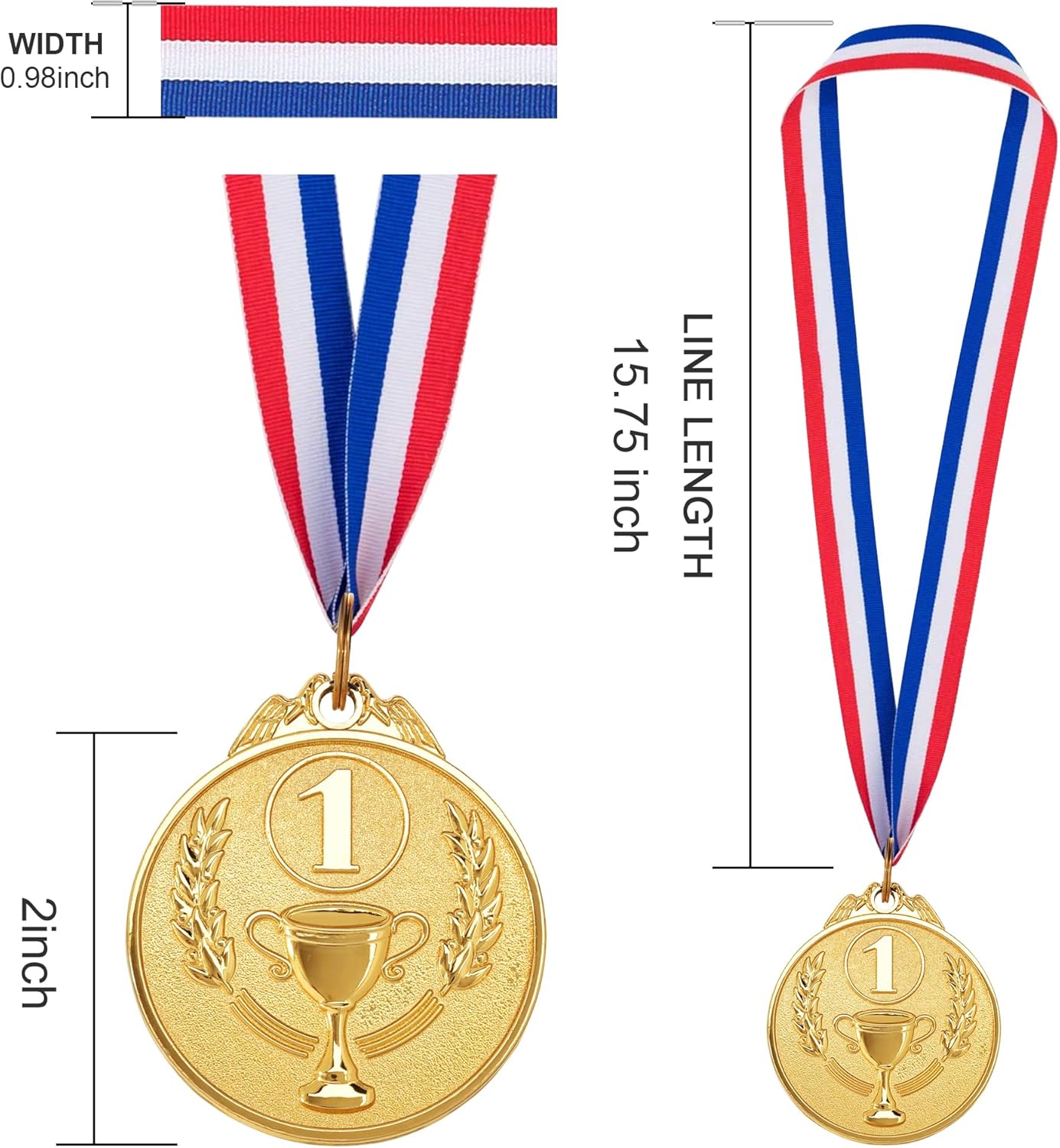 12 Pieces Gold Silver Bronze Award Medals, 1st 2nd 3rd Award Medals Metal Winner Medals with Neck Ribbon for Sports, Competitions, Olympic Style, 2 Inches