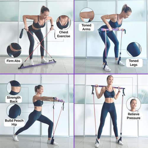 Pilates Bar Kit with Resistance Bands (20, 30, 40, 50 LB) – Adjustable Pilates Bar Kit for Women – Full Body Home Workout Kit with 8 Week Video Plan – Portable & Multifunctional Design
