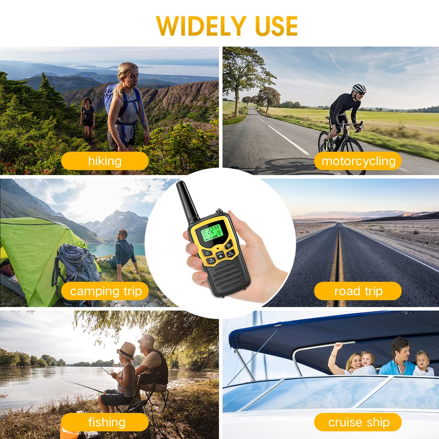Walkie Talkies,MOICO Long Range Walkie Talkies for Adults Two-Way Radios with 22 Channels FRS VOX Scan LCD Display with LED Flashlight for Field, Survival Biking Hiking Camping 2 Pack (Yellow2)