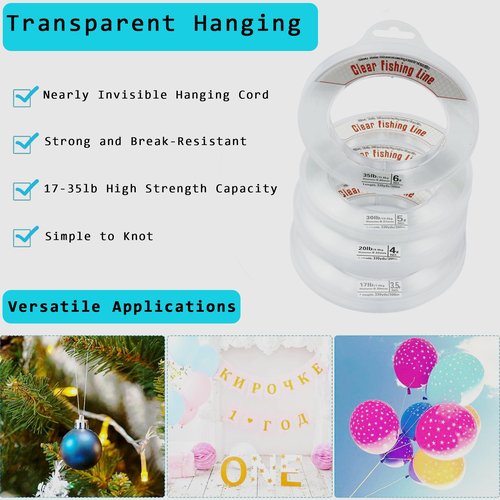 Clear Fishing Wire, 658FT Invisible Nylon Fishing Line for Hanging Decorations, Balloon Garland, Crafting, and Jewelry Making