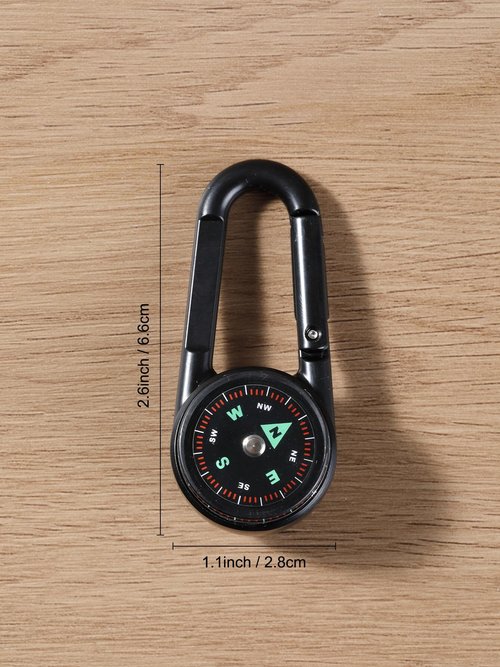 Compass with Hiking Buckle, Luminous Directional Markers, Easy Attachment for Bags, Belt Loops, and Backpacks, Black