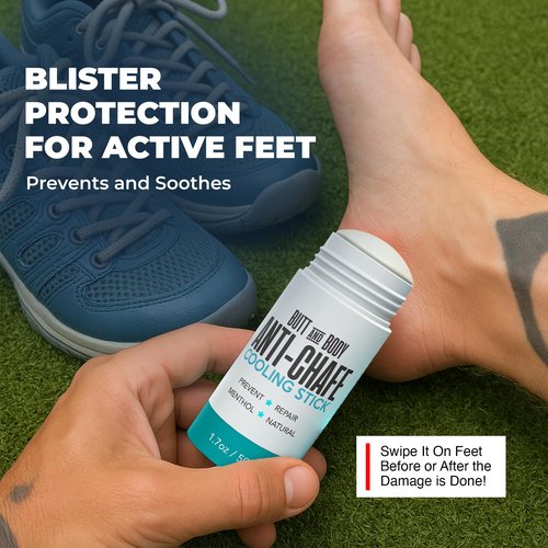 Butt & Body Cooling Anti-Chafe Stick with Menthol, 1.7 oz. – Unisex No Chafing Stick for Thighs, Underarms, Feet, Butt – Preventing, Moisturizing, Repairing, Portable – Made in USA