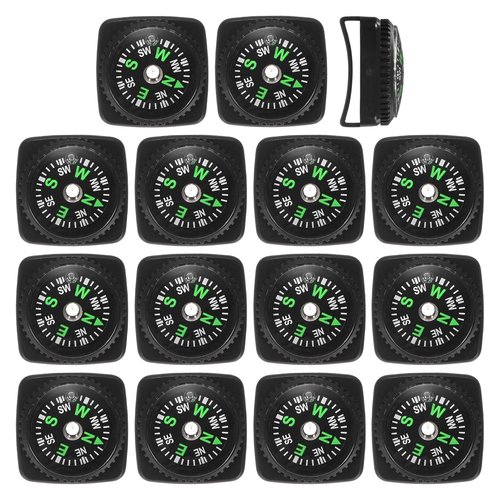 TIXIPEM 20mm Slip-On Wrist Compass [15PCS] - Hard Shell Liquid Filled Button Compass Survival Paracord Bracelet for Hiking - [Black] Outdoor Accessory