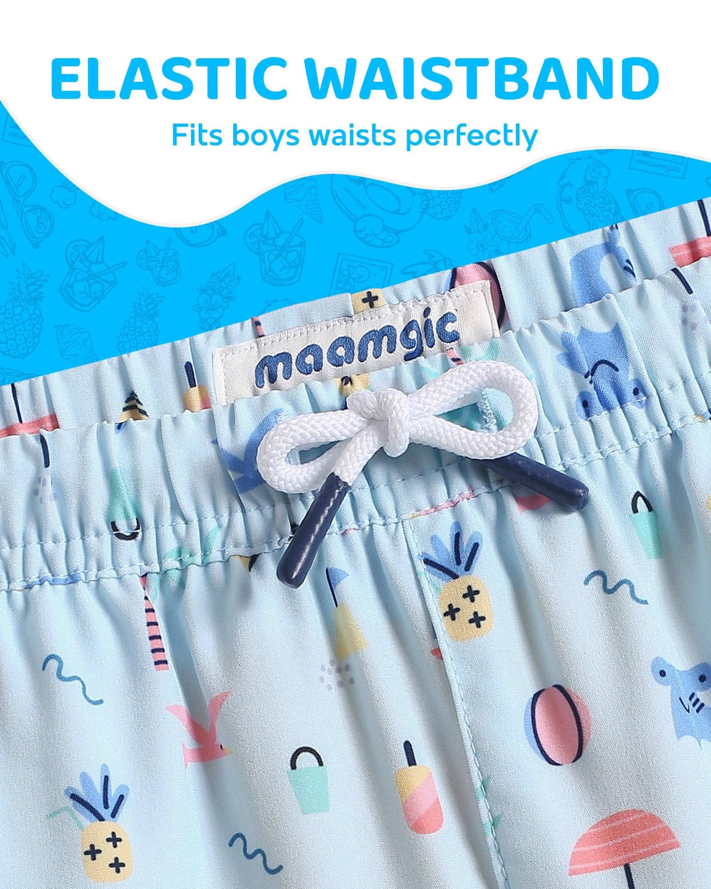 maamgic Boys Swim Trunks with Compression Liner Toddler Boy Swimsuit Quick Dry 4-Way Stretch Swimming Trunks Funny Pale Blue 10-12 Years