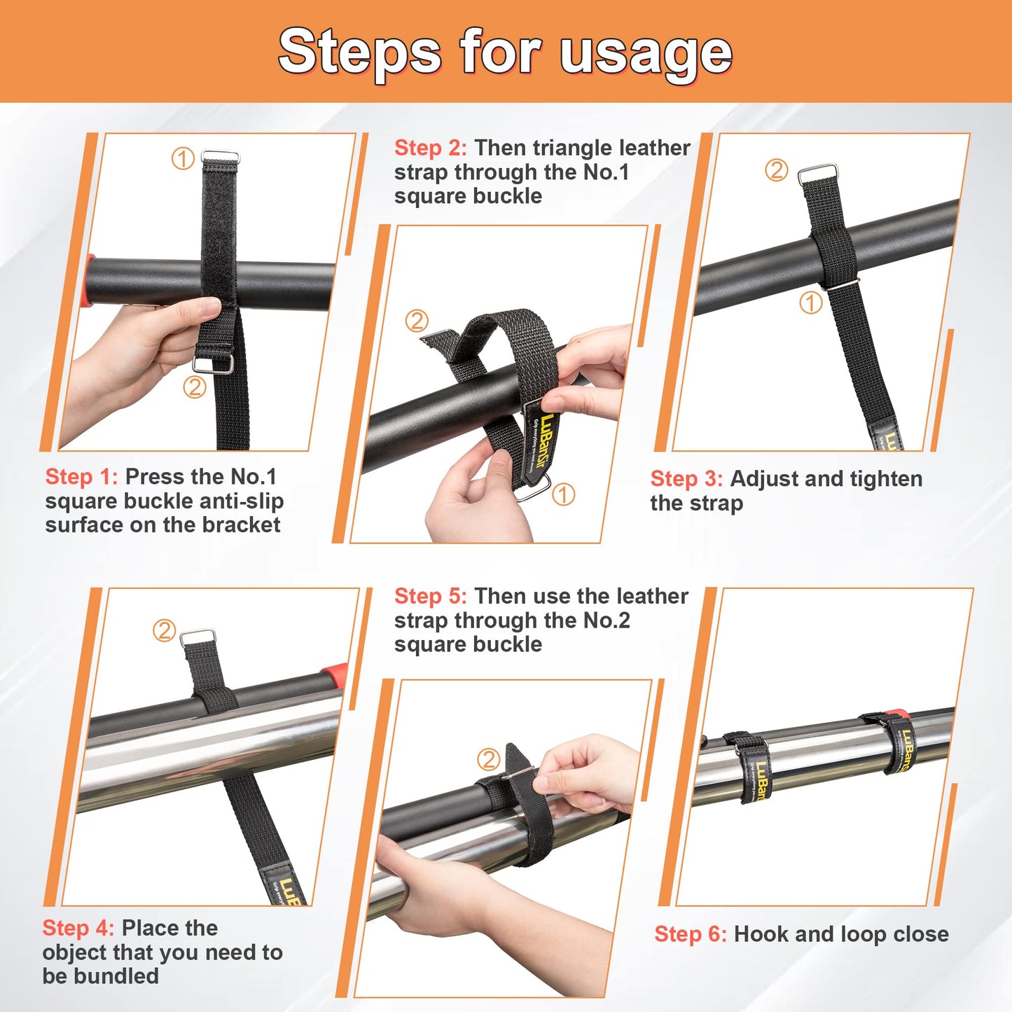 LuBanSir 4 Pack Shovel Holder for Roof Rack, 12" Adjustable Hook and Loop Straps for Mounting Tools and Equipment 0.86” to 2” in Diameter