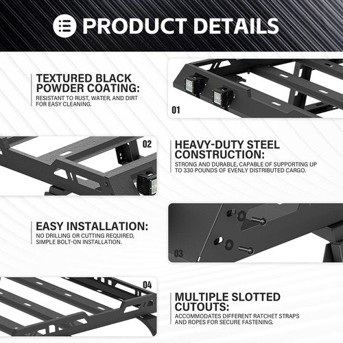 SUORTO Roof Rack Cargo Basket Compatible with 2018-2025 Jeep Wrangler JL JLU Unlimited 4 Doors Hardtop with Ladder & 4 LED Lights, Rooftop Rack Carrier Luggage Storage Holder