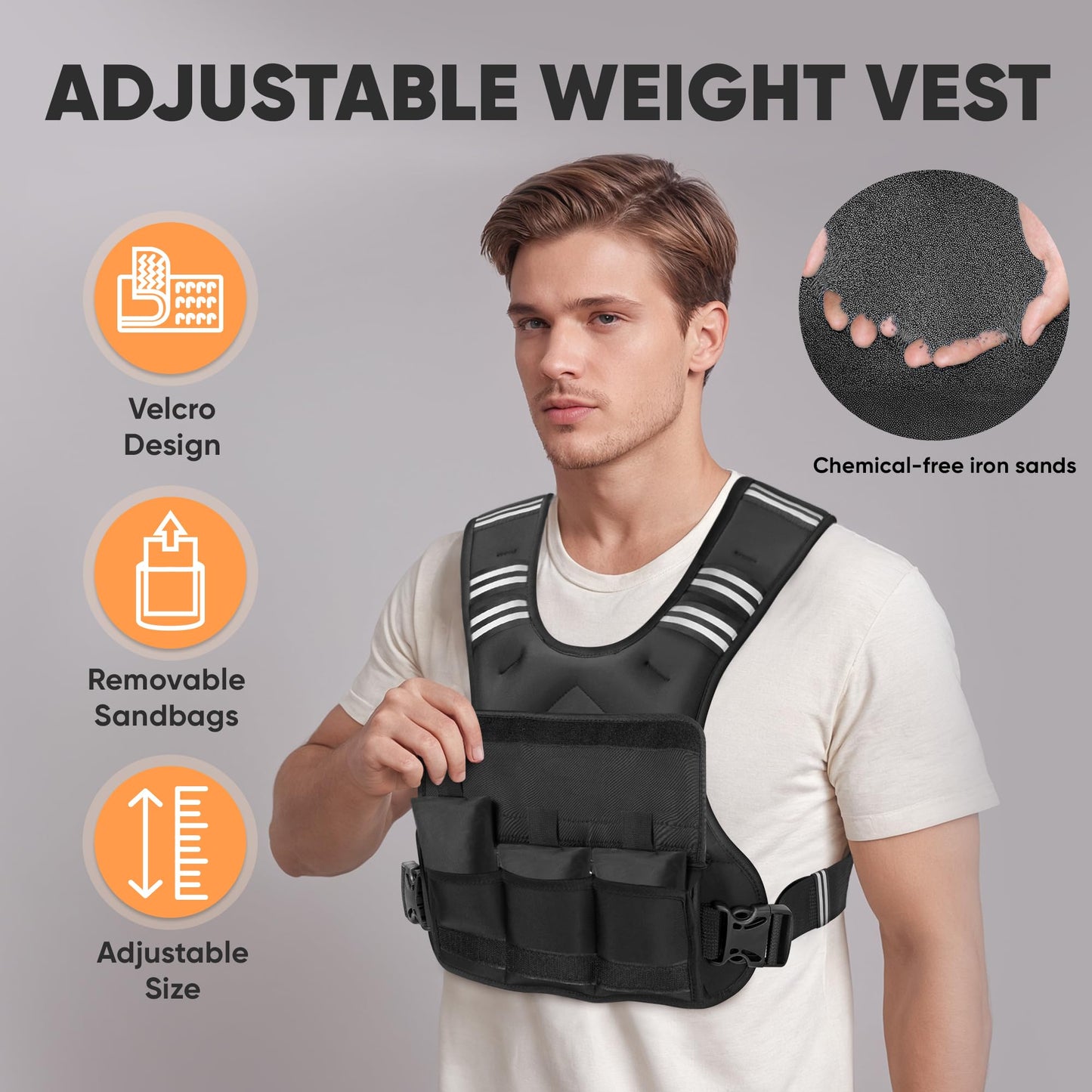 APEXUP Adjustable Weighted Vest, 4-10lb/12-18lb/20-32lb Vest with 6 Ironsand Weights and Large Pocket, Weight Vest for Men Women Strength Training, Running, Walking