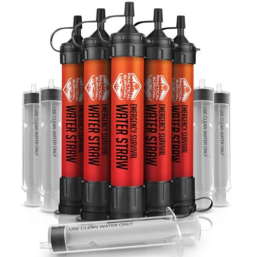 5 High-Capacity Emergency Water Straws – Lightweight, Reusable, 1800-gallon Filters for Camping, Hiking, Travel, Biking, Survival, and Emergencies. No Expiration Date, Perfect for preparedness