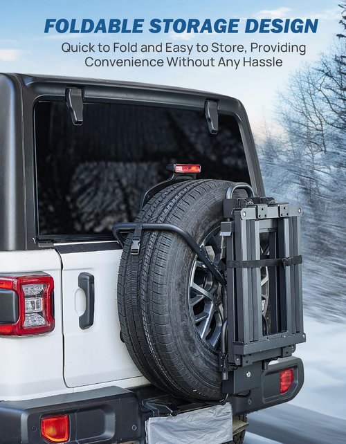 JOYTUTUS Spare Tire Ski Snowboard Rack with Security Lock Folding for Wrangler Gladiator Bronco SUV, Max Load 6 Pairs of Skis or 4 Snowboards, Fit 31.5"-32.5" Spare Tire