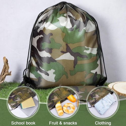 Lemecima 12 Pcs Camo Bag Drawstring Backpack Camouflage Drawstring Bags Army Cinch Camo Polyester Pack Bulk Woodland Backpack(Classic,13.4 x 16.9 Inch)