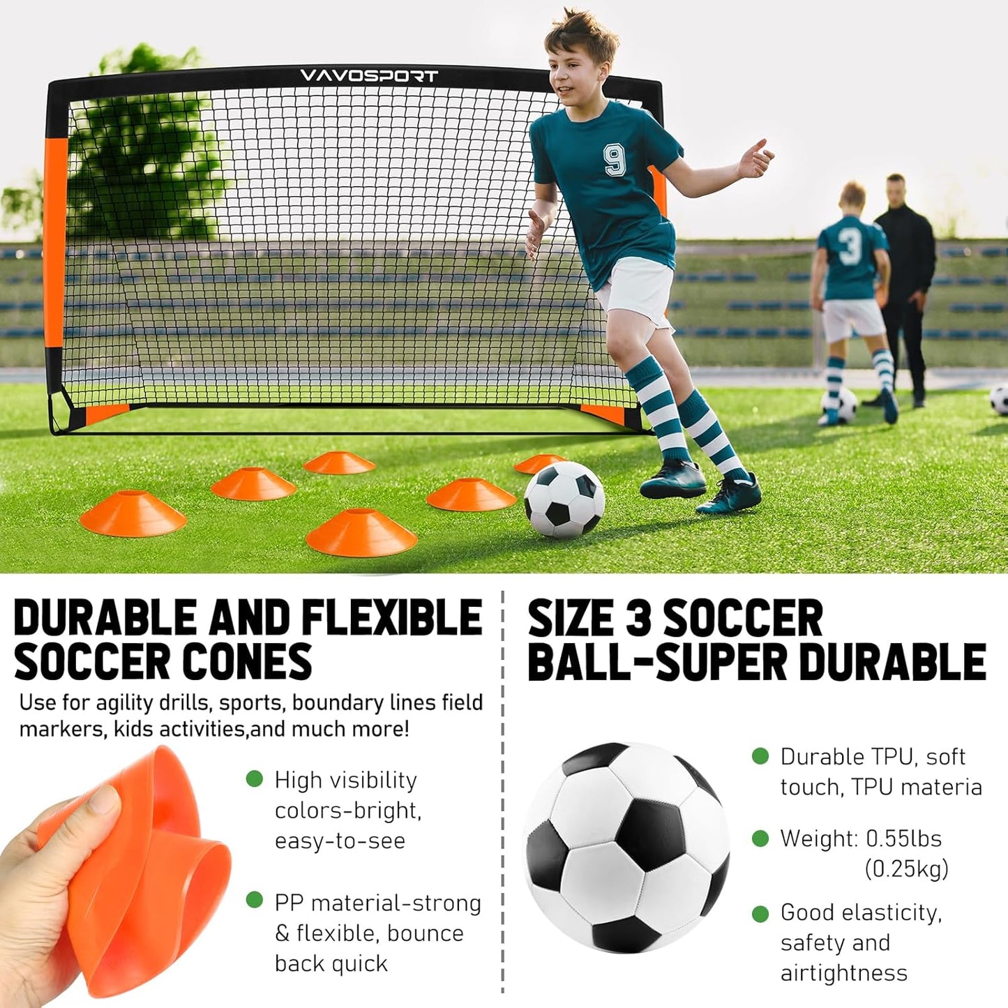 Kids Soccer Goals for Backyard Set, 2 of 4x3 / 6x4 ft Portable Soccer Goal Nets, Pop Up Mini Toddler Soccer Net Training Equipment & Ball, Cones for Ages 3-14, Outdoor Games Gifts for Youth
