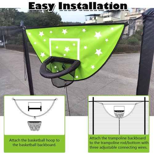 XATAMIO Trampoline Basketball Hoop, Attachment with Pump and Mini Ball，Universal Trampoline Accessories, Easy to Install, All Ages (Green)