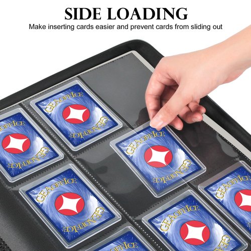 GEAoffice 9 Pockets Top Loader Binder for 324 Cards, Premium PU Leather Side Loading Trading Card Binder for Toploader, Ringless Card Collection Album Holder for 3"×4" Rigid, Black