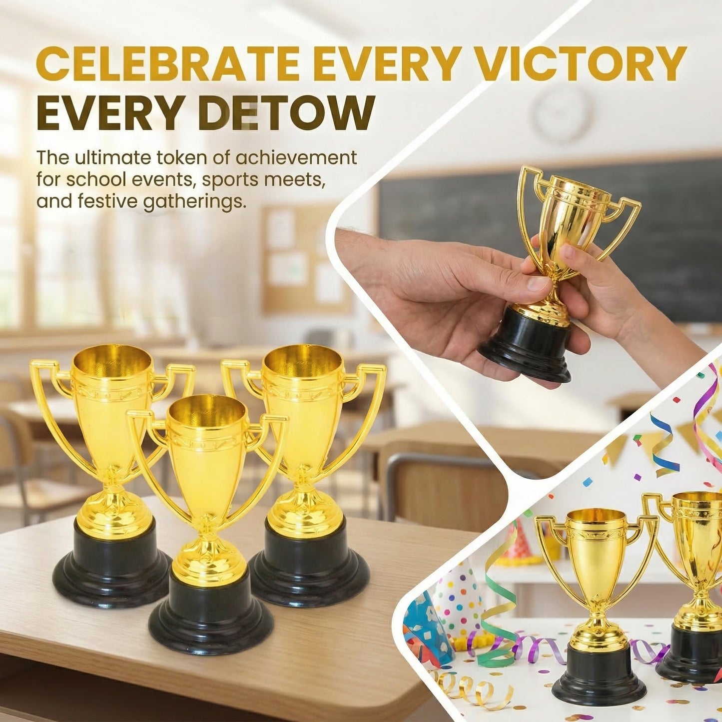 NIIIYTYB Mini Trophy Cups - Small Gold Trophies for Kids - Party Award Trophies for Sports Tournaments, Competitions, and Parties (Pack of 3)
