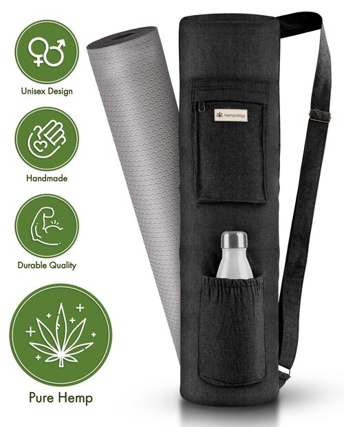 HEmpOLOGY Yoga Mat Bag - Adjustable Strap, Carrier for Standard Mats (Black)