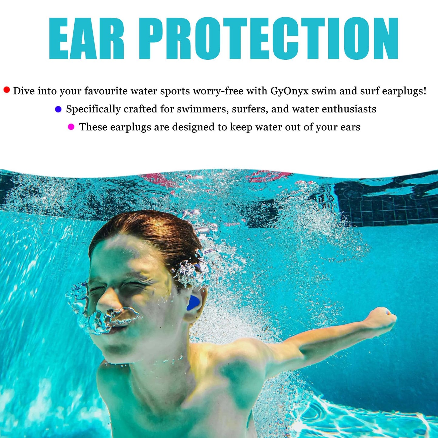 Gyonyx 4 Pair Moldable Silicone Ear Plugs for Swimming, Sleeping, Concerts, Reusable Waterproof Swimming Ear Plugs for Adult, Men, Women, Water Play Accessories for Surfing, Floating, Pool