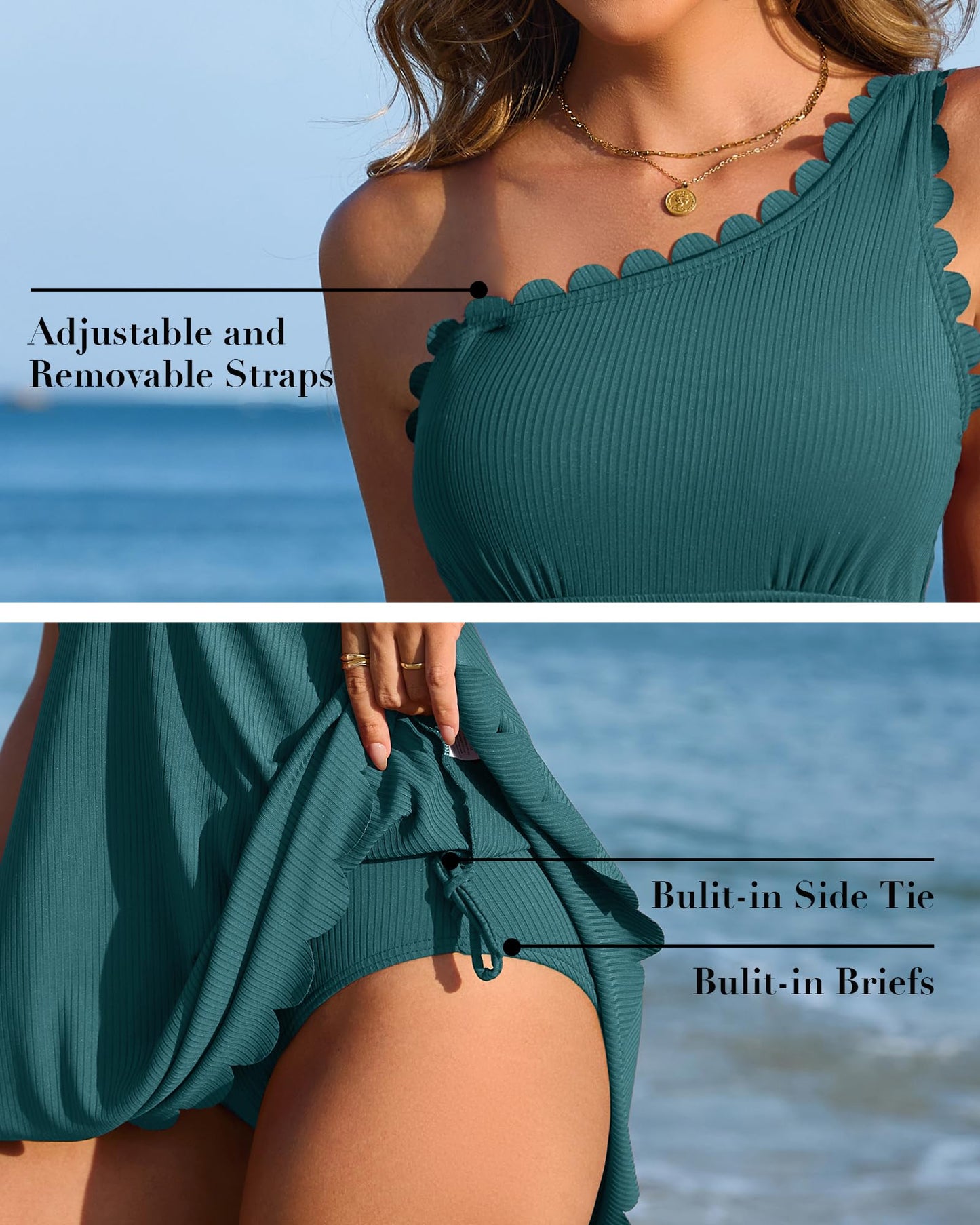 Charmo One Piece Swimsuit Women Tummy Control Modest Swim Dress Ribbed Bathing Suits High Wasited Swim Suits for Women 2026 Light Green XL