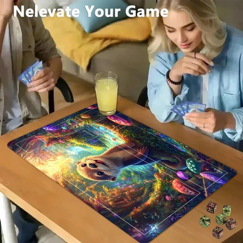 for MTG Playmat with Zones, for TCG Playmat and Board Game Mat with Storage Bag and 6 Dice, 24x14in Non-Slip for MTG Mat, Forest Cute Otter Pattern Magic Trading Card Mat Mousepad
