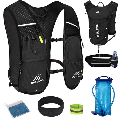 ONETOALL Running Vest for Women & Men, Lightweight 150g Hydration Backpack with 2L Leak-Proof Water Bladder, 5.5L Pack for Trail Running, Marathon, Hiking, Cycling, Jogging, Adjustable Fit