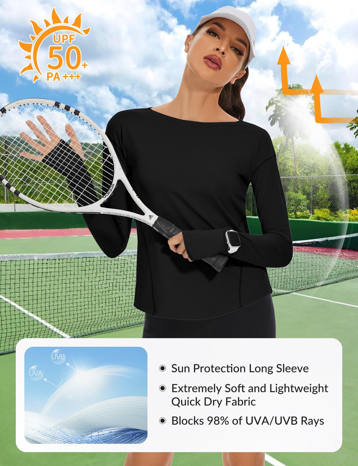 Loovoo Women's Long Sleeve Running Shirts Workout Tops UPF 50+ Sun Shirt Quick Dry Athletic T-Shirts with Watching Window