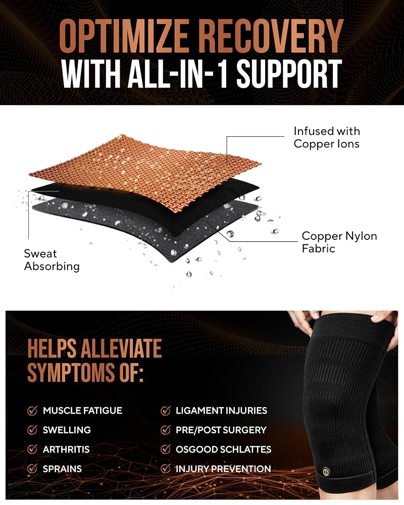 Copper Knee Brace for Women & Men (Large) - 2 Pack with Copper Infused Fibers