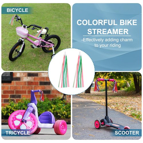 MECCANIXITY Bike Streamers Colorful Bike Tassels Scooter Handlebar Streamers Bicycle Tassel Ribbon for Bicycle Tricycle Handles Accessory (Green, Pack of 4)