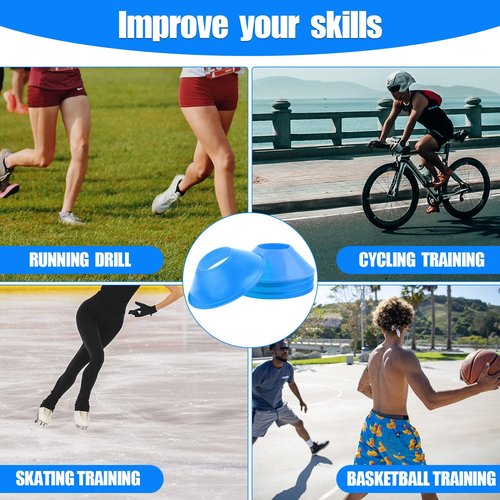 XIHIRCD 25pcs Soccer Cones for Sports Training, Mini Football Cones with Mesh Bag, Flexible Agility Practice Cones Drills Training Plastic Cones for Basketball Running Sports Games Kids Skating(Blue)