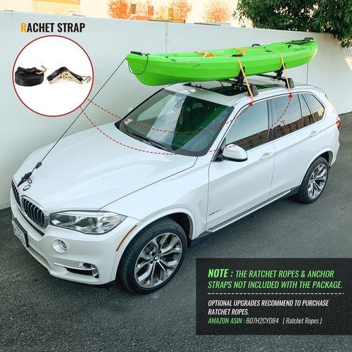 AA-Racks Steel Jetty Saddle Rack for Kayak Carrier Canoe Boat Paddle Board Surfboard Roof Top Mount on Car SUV Truck Crossbar with Ratchet Lashing Straps