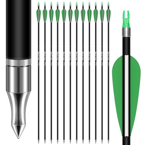 SUNYA 12-Pack 30 Inch Carbon Arrows Spine 500 or 400 for 40-60 LBS Bows｜Switch to Recurve/Compound Modes, Anti-Loose O-Ring & TPU Vanes for Hunting/Target Practice