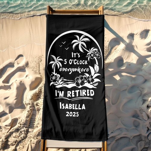 VividCraftPro Personalized Retirement Beach Towels for Men Women, Permanent Vacation Beach Towel with Name, Custom Employee Retirement Present, Retired Beach Themed Gifts for Boss