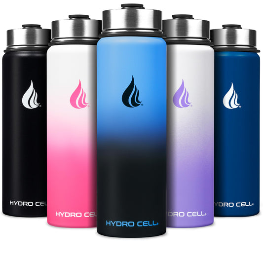 HYDRO CELL Stainless Steel Insulated Water Bottle with Straw - For Cold & Hot Drinks - Metal Vacuum Flask with Screw Cap and Modern Leakproof Sport Thermos for Adults (Blue/Black 24oz)