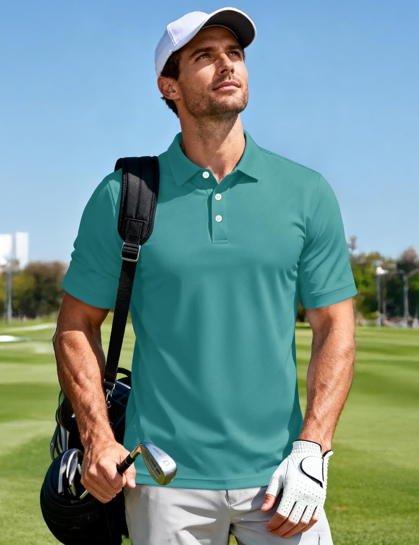 MAGCOMSEN Mens Polo Shirts Short Sleeve Athletic Pique Golf Shirt Dry Fit Performance Casual Work Polos for Men Grey Green