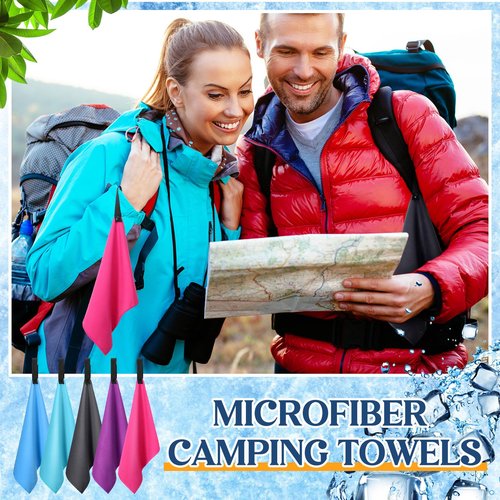 SmoothNovelty 10 Count Quick Dry Microfiber Camping Towels 25x32 cm Travel Hand and Face Towel with Hang Loop Lightweight Fast Drying Washcloth for Hiking Outdoor Adventures Yoga(5 Colors)