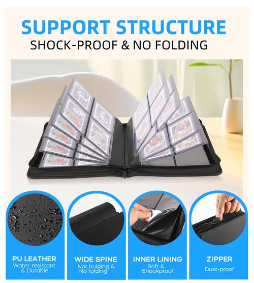 AUSIIBTO Top Loaders Card Binder, 128 Cards, 4 Pocket Side-Loading Pages Compatible for 3" x 4" Toploaders Sleeves, Collectible Football, Baseball Trading Card Albums