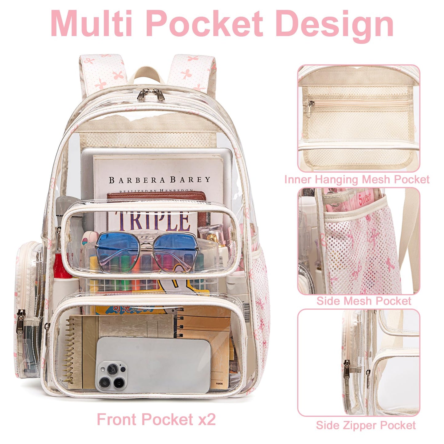 BTOOP Clear Backpack Heavy Duty Transparent Backpack 17" See Through Bookbag for College Work Festival Security with Padded Strap Large Capacity