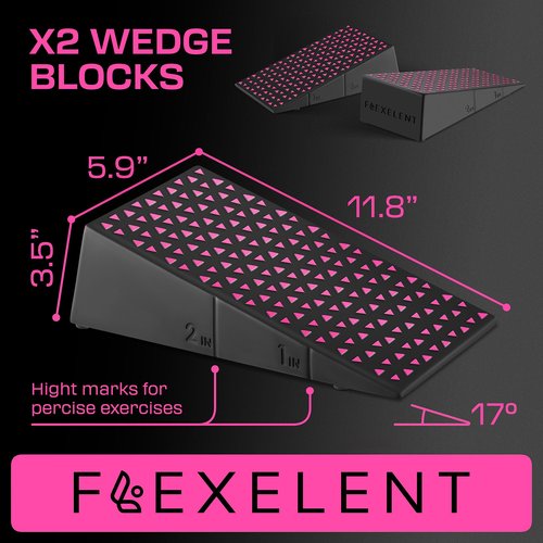 Squat Wedge Block Pair - Non Slip Squat Wedges & Ramp for Exercise, Home Gym, Weight Lifting & Yoga - Calf Stretcher Slant Board to Elevate Heels, Improve Ankle Mobility, Backpack Included for Storage