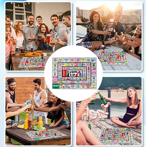 Drinking Board Games for Adults - Rubber Mat Drinking Board Game, Bachelorette Party Games, Birthday, Family Play or Any Occasion (Age 21+, 2-8 Players)