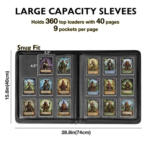 Toploader Binder, Holds 360 Top Loaders,9 Pocket Top Loader Binders for 3" x 4" Rigid Cards,Toploader Card Binder for Trading Cards Baseball, Football and other Sports Cards