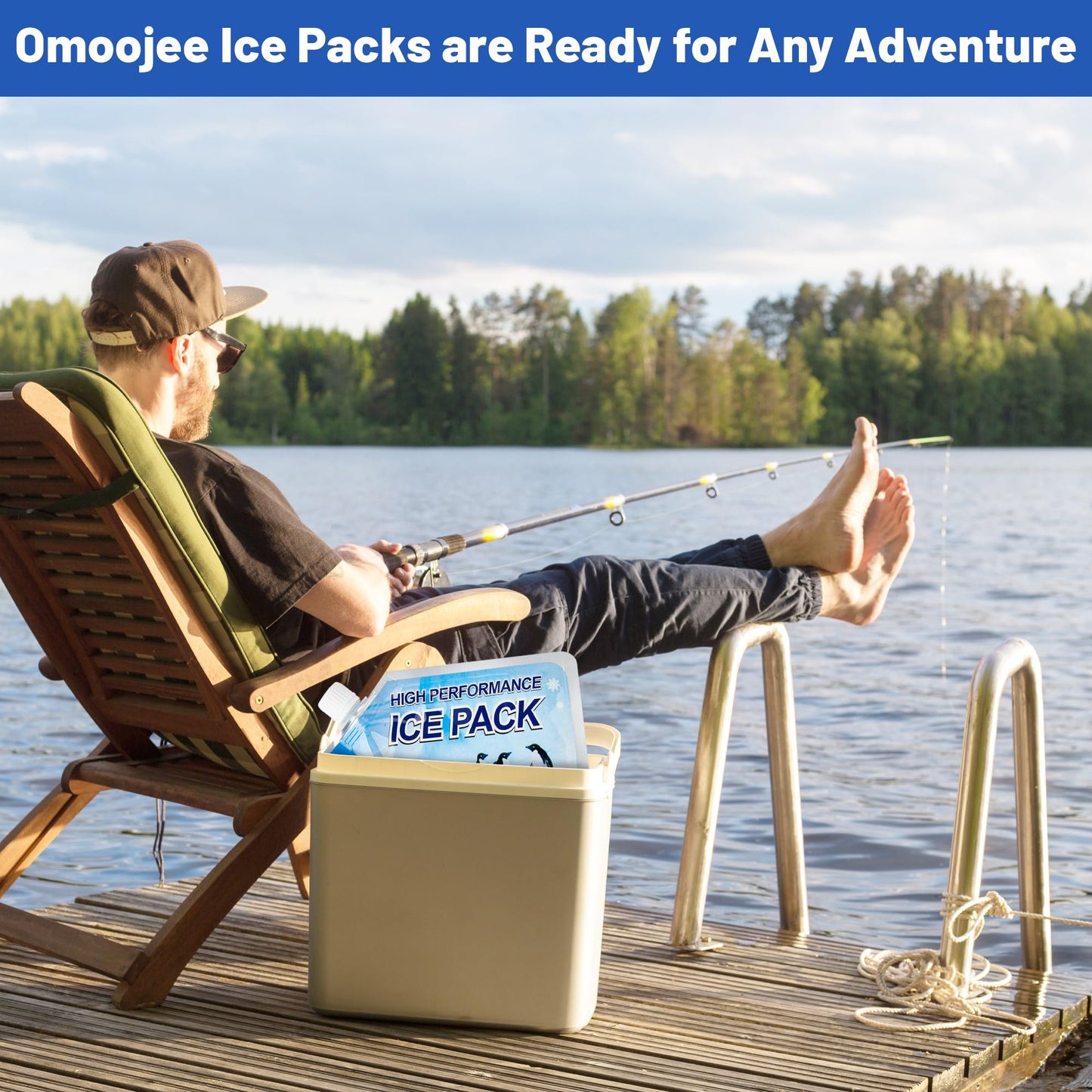 Omoojee Reusable Ice Packs for Cooler, 4 Pack Freezer Ice Packs for Lunch Boxes, Cooler Ice Packs for Camping Gear, Fishing, Medium
