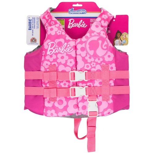 SwimWays Barbie Swim Trainer Life Jacket, US Coast Guard Approved Life Vest Kids Swim Vest, Pool Floats & Life Jackets for Kids 33-55 lbs