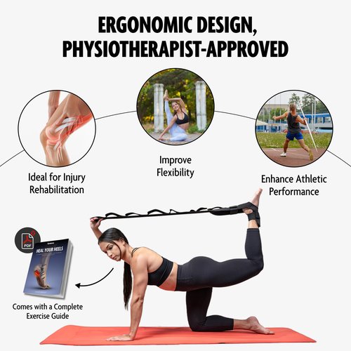 DMoose Fitness Foot & Calf Stretcher with Adjustable Padded Stretching Strap for Plantar Fasciitis, Hamstring, Heel Spurs and Achilles Tendonitis Relief - Yoga Leg Stretch Strap Velcro for Flexibility