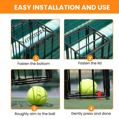 Foldable Tennis Ball & Pickleball Hoppers, Tennis Ball Picker Pick Up Basket for Picking and Storage, Sturdy Lightweight Structure Tennis Basket can Accommodate 16 pickleballs or 24 Tennis Balls