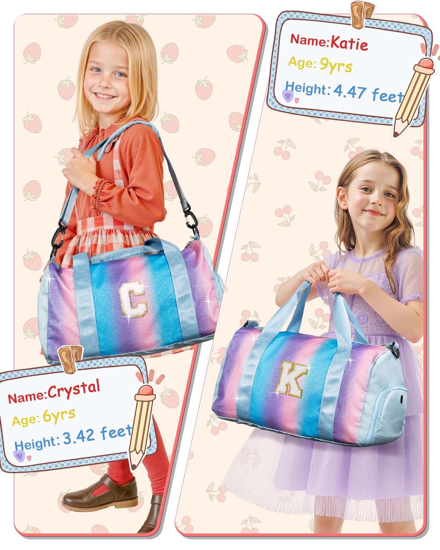 Vogewood Gifts for Kids-Girl Gym Bag with Shoe Compartment, Kid Personalized Weekender Overnight Bags, Initial Travel Tote with Makeup Pouch, Graduation Gift for Girls (Letter Y)