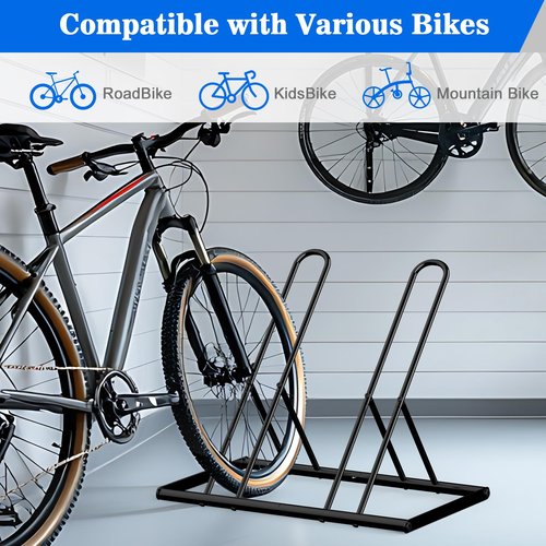 melos 2 Bike Rack, Parking Bike Stand, Outdoor For Mountain Floor Bike Rack, Heavy Duty For Bicycle Garage, Space-Saving Bicycle Holder For Home, Yard, Office, Black