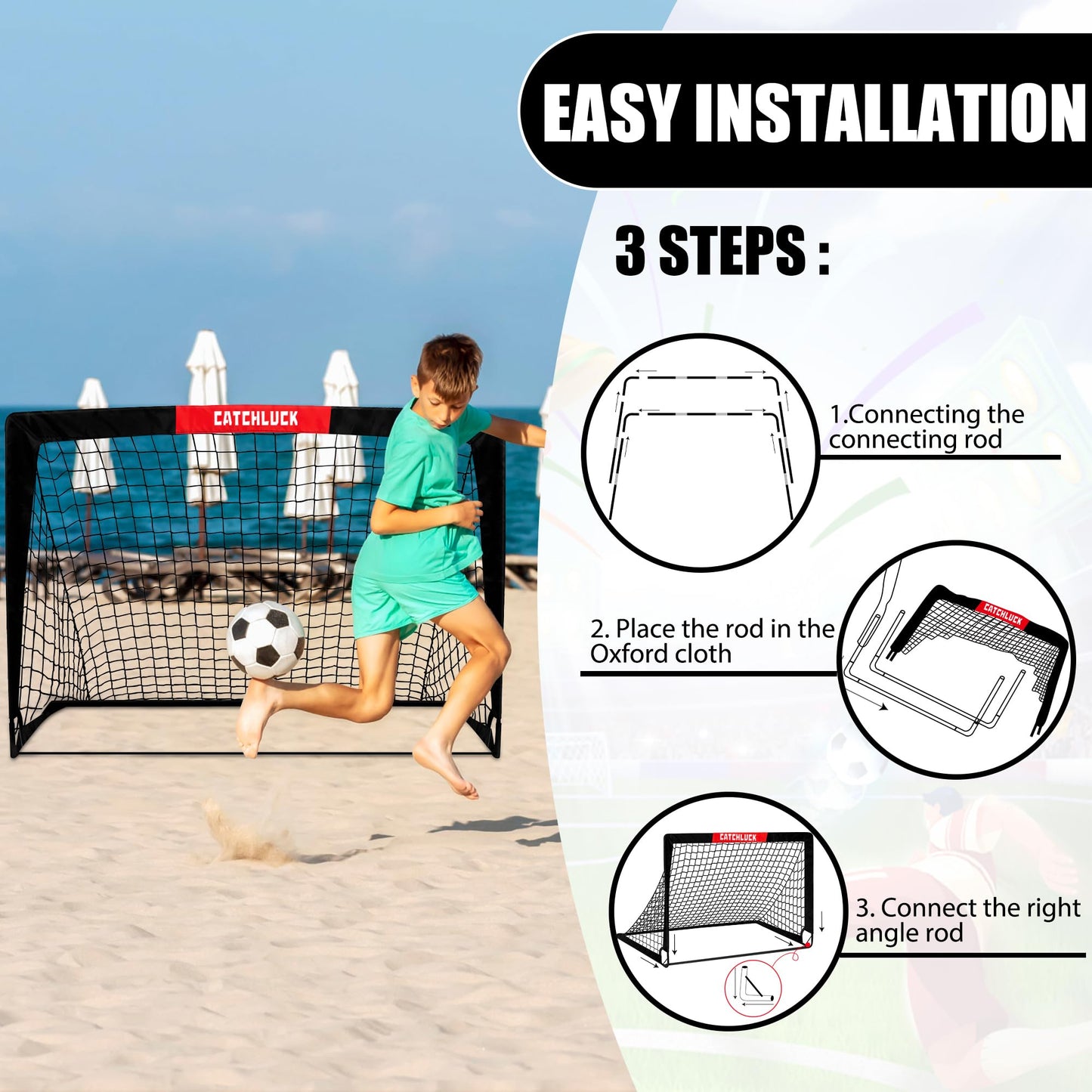 JY Design Pop Up Soccer Goal, Portable Soccer Net for Backyard Soccer Goal Post 3X4ft Target for Indoor Outdoor, Turquoise-100x80x80