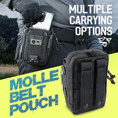WYNEX Tactical Compass Phone Pouch, Large Molle Smartphone Holster Case Double Capacity Small Utility EDC Pouch with Compass Buckle and Carabiner
