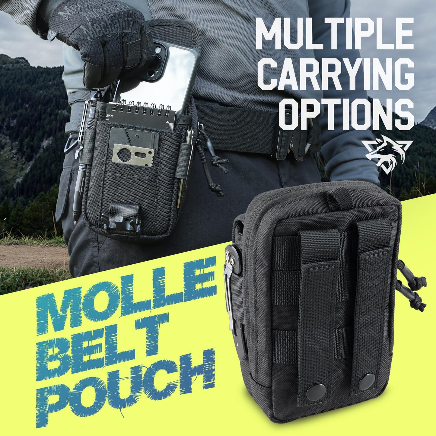WYNEX Tactical Compass Phone Pouch, Large Molle Smartphone Holster Case Double Capacity Small Utility EDC Pouch with Compass Buckle and Carabiner