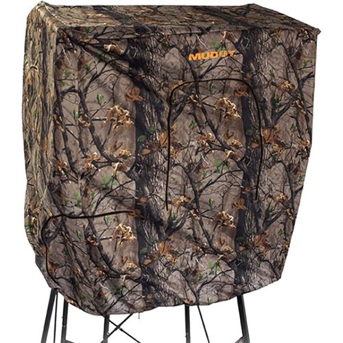 MUDDY Steel 7' Tall Quad Pod Hunting Blind Cover w/ 4 Zippered Windows (Stand Not Included) - Portable Camouflage Shelter and Gear - Deer Hunting Equipment and Accessories