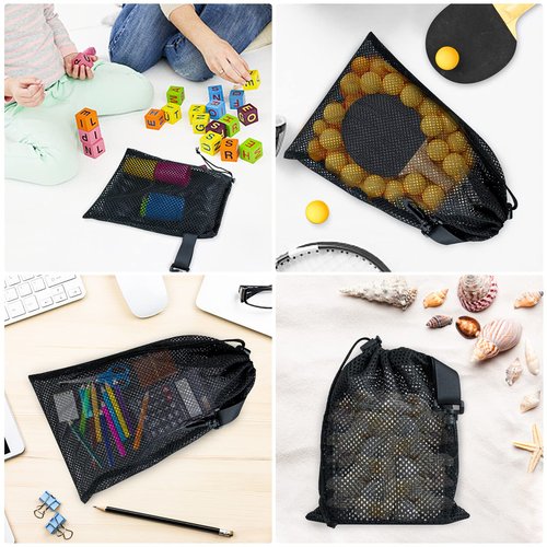 Riuog 10 PCS With Clips Mesh Drawstring Bags, Portable Nylon Storage Bags for toy,Sports Storage,Outdoor activities etc. (7.9x11.8in)