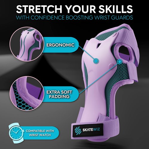 SKATEWIZ Boys Knee Pads and Elbow Pads Set - Wrist Guards for Skating - SMASH - Size S Blue Purple - Knee Pads for Kids, Roller Skates Scooter Skateboard Pads for Kids 8-14
